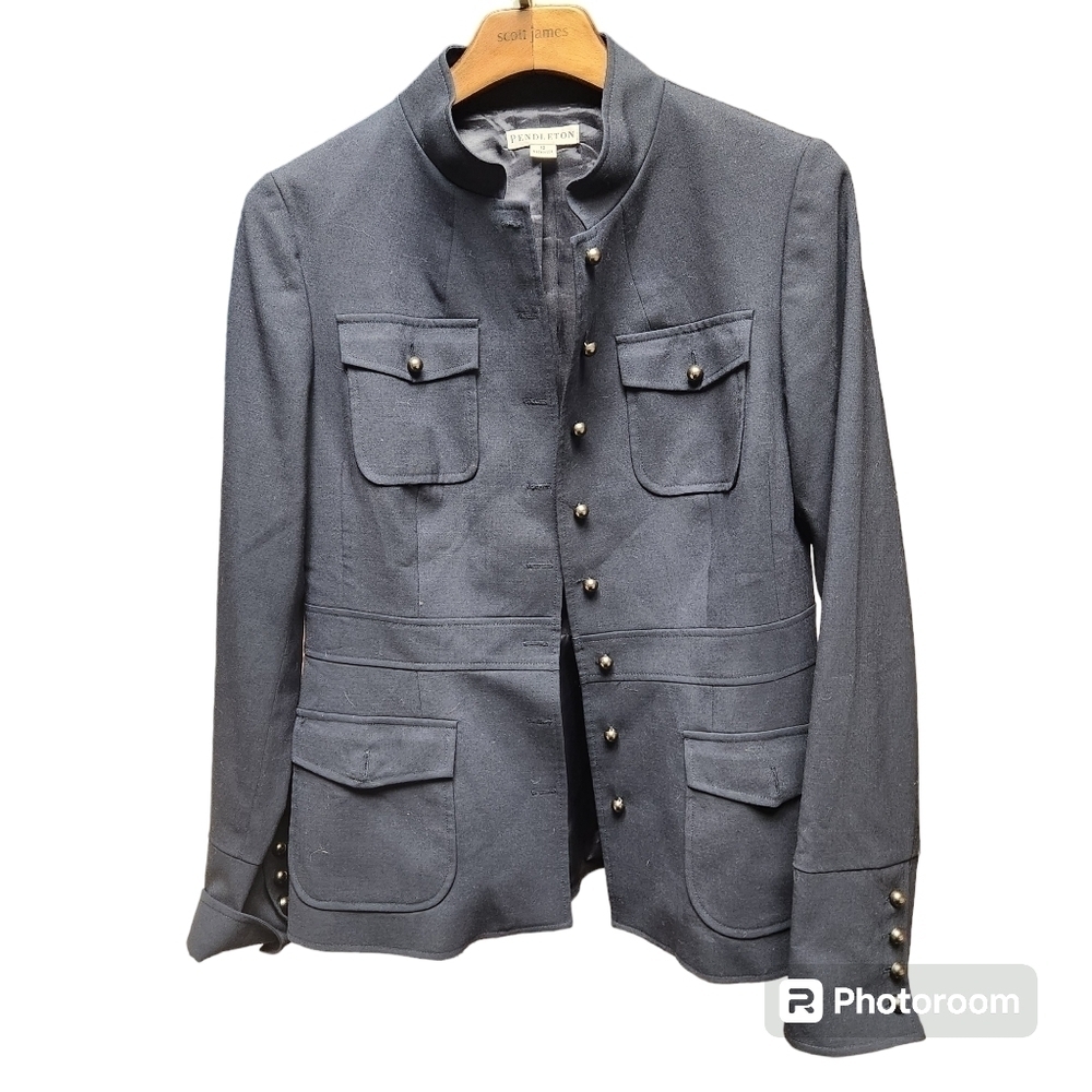 Pendleton Navy Blue Military Style Jacket Sz. 12 Virgin Wool Vintage